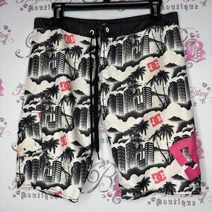 DC shorts swimming board surf city palm tree 🌴 coral logo vintage dead stock